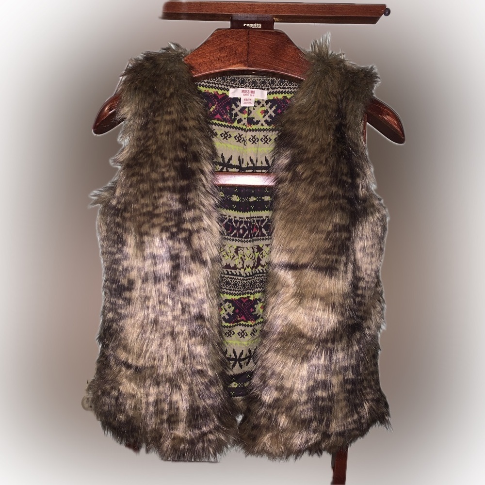 Mossimo Faux Fur Brown Speckled Furry Fuzzy Vest XS Boho Indie Hippie - Picture 2 of 9